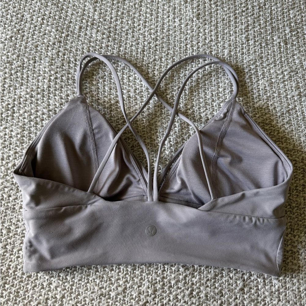 lululemon pushing limits sports bra dark chrome grey strappy size 8
